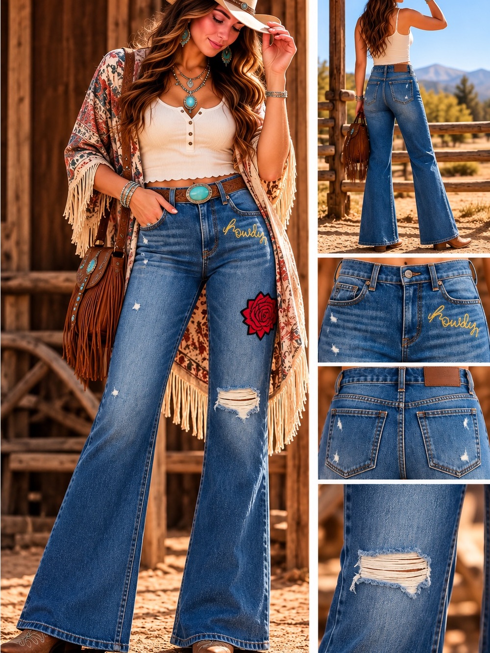 Ariat x Rodeo Quincy Tomboy Straight Jeans NWT | 25R | Rose Patch| MSRP $99.95